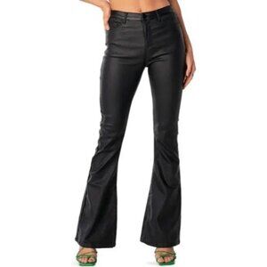 Edikted Black Luna Faux Leather Flare Leg Pants Women Size Small
